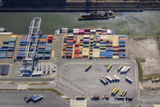 Aerial view, duisport harbour Duisburg, harbour area, coal island container terminal, container