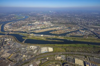 Aerial view, duisport Port of Duisburg, port area, oil island, coal island, container terminal and
