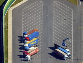 Aerial view, duisport Port of Duisburg, port area, coal island container terminal, lorry park,