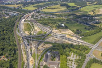 Aerial view, Kaiserberg motorway junction with major construction site, Duissern, Duisburg, Ruhr