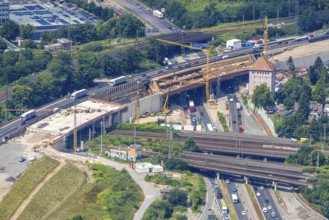 Aerial view, Kaiserberg motorway junction with major construction site, Werthacker bunker,