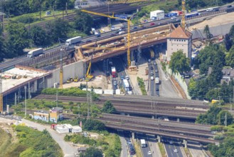 Aerial view, Kaiserberg motorway junction with major construction site, Werthacker bunker,