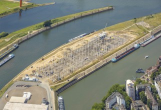 Aerial view, Mercatorinsel inland navigation on Vinckekanal and harbour canal, Stangenwald