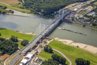 Aerial view, major construction site Rhine bridge Neuenkamp with motorway A40 over the river Rhine,
