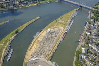 Aerial view, Mercatorinsel inland navigation on Vinckekanal and harbour canal, Stangenwald