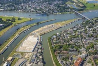 Aerial view, Mercatorinsel inland navigation on Vinckekanal and harbour canal, Stangenwald