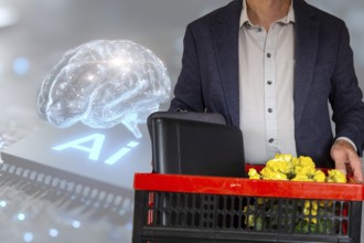 (Photomontage) Symbolic image of dismissal due to artificial intelligence: close-up of a dismissed