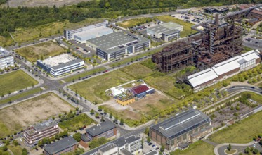 Aerial view, Phoenix-West, Phoenix-East, Phoenix Lake, Hörde, former steelworks site, Dortmund,