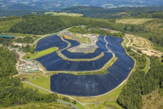 Aerial view, site covered with plastic tarpaulins of the landfill Olper Entsorgungszentrum GmbH,