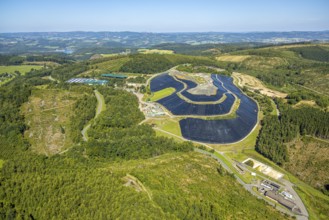 Aerial view, site covered with plastic tarpaulins of the landfill Olper Entsorgungszentrum GmbH,