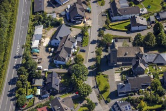Aerial view, parish church of St Lucia, Oberveischede, Olpe, Sauerland, North Rhine-Westphalia,