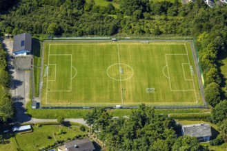 Aerial view, Am Kapellchen sports ground, football stadium, Oberveischede, Olpe, Sauerland, North