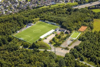 Aerial view, football stadium sports ground VfR Rüblinghausen, Dahl, Olpe, Sauerland, North