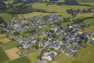 Aerial view, residential area, view of Iseringhausen, Drolshagen, Sauerland, North