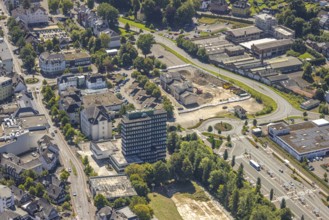Aerial view, demolition of former railway station building on Stellwerkstraße, roundabout,