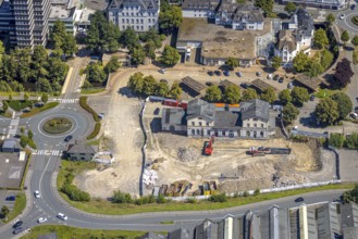 Aerial view, demolition of former railway station building on Stellwerkstraße, roundabout, Olpe