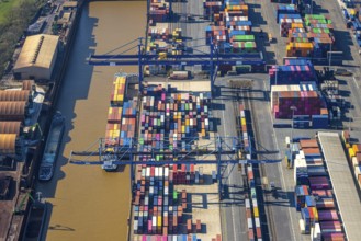 Aerial view, duisport port, logport I Rheinhausen, logport 1, container port, Duisburg port D3T
