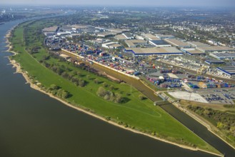 Aerial view, duisport harbour, logport I Rheinhausen, logport 1, container port, Duisburg harbour