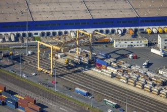 Aerial view, duisport harbour, logport I Rheinhausen, logport 1, container port, Duisburg harbour
