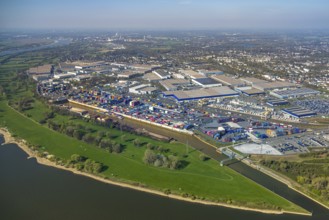 Aerial view, duisport harbour, logport I Rheinhausen, logport 1, container port, Duisburg harbour
