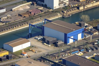 Aerial view, Neuenkamp parallel harbour and outer harbour, HTB Heavylift Terminal Duisburg