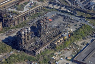 Aerial view, ArcelorMittal Hochfeld GmbH steel wire plant, dumping of red-hot material, Laar,