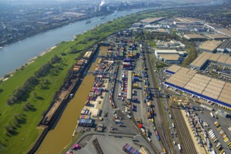 Aerial view, duisport harbour, logport I Rheinhausen, logport 1, container port, Duisburg harbour