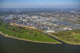 Aerial view, duisport harbour, logport I Rheinhausen, logport 1, container port, Duisburg harbour