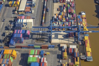 Aerial view, duisport port, logport I Rheinhausen, container port, Duisburg port D3T Duisburg