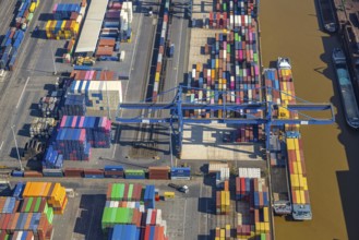 Aerial view, duisport port, logport I Rheinhausen, container port, Duisburg port D3T Duisburg