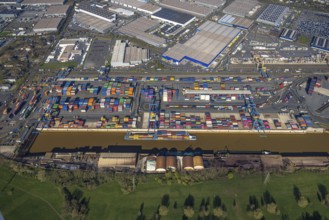 Aerial view, duisport port, logport I Rheinhausen, container port, Duisburg port D3T Duisburg