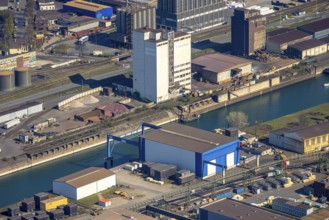 Aerial view, Neuenkamp parallel harbour and outer harbour, HTB Heavylift Terminal Duisburg