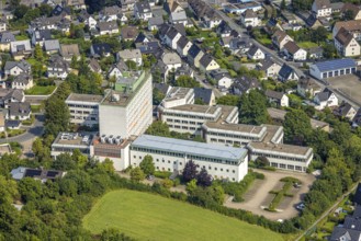 Aerial view, Deutsche Telekom site, Meschede town, Meschede, Sauerland, North Rhine-Westphalia,