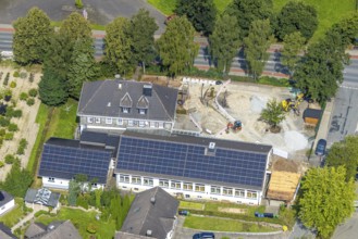 Aerial view, Raphaelschule Eslohe - Reiste site with solar roof, construction site, Reiste, Eslohe,
