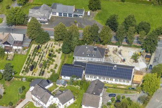 Aerial view, Raphaelschule Eslohe - Reiste site with solar roof, construction site, Reiste, Eslohe,