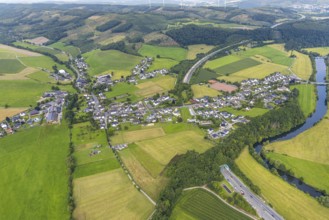 Aerial view, construction site at the motorway A 46 with tunnel entrance and tunnel exit Olpe,