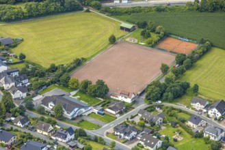 Aerial view, sports field and tennis court Am Anger, Aschenplatz SC Olpe, Olpe, Meschede,