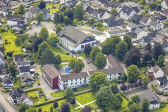 Aerial photo, Schützenhalle and St. Nikolaus primary school, Freienohl, Meschede, Sauerland, North