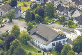 Aerial view, Schützenhalle Freienohl, Meschede, Sauerland, North Rhine-Westphalia, Germany,