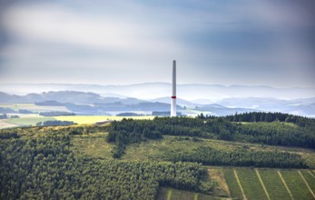 Aerial view, construction site with construction of a wind turbine on the Homberg, Calle, Meschede,