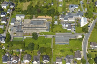 Aerial view, Marienschule primary school, evang. Family centre Johanneskindergarten with church,