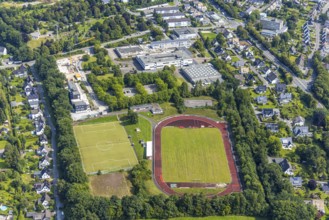 Aerial view, Dünnefeldstadion with side field, football stadium and athletics stadium, Berufskolleg