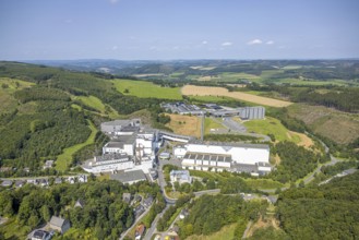 Aerial view, Brewery C. & A. VELTINS GmbH in picturesque landscape, Grevenstein, Meschede,