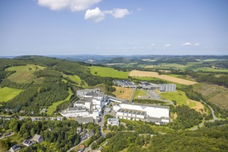 Aerial view, Brewery C. & A. VELTINS GmbH in picturesque landscape, Grevenstein, Meschede,