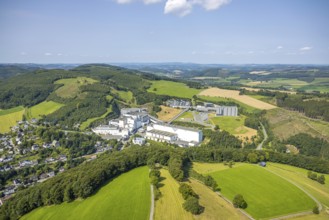 Aerial view, Brewery C. & A. VELTINS GmbH in picturesque landscape, Grevenstein, Meschede,