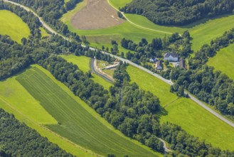Aerial view, Haus Blessenohl iCastle and castle in the forest, former manor, bridge construction