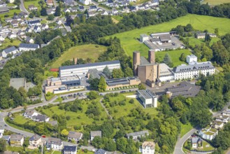 Aerial view, Königsmünster Abbey with Benedictine grammar school, monastery, Meschede town,