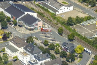 Aerial view, McDonald's and Tourist-Information at the bus station Le-Puy-Straße, Meschede-Stadt,
