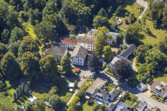 Aerial view, commercial complex Auf der Volme 12 in Oberbrügge, Halver, Sauerland, North