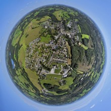 Aerial view, residential area, view of Rönsahl, earth globe, fisheye image, 360 degree image, tiny
